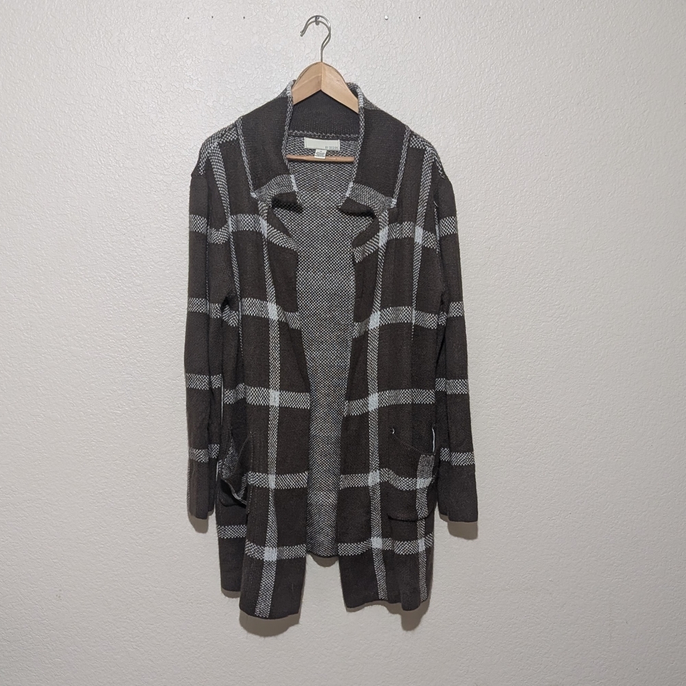 Plaid Brown and White Plaid Long Sleeve Women's Cardigan